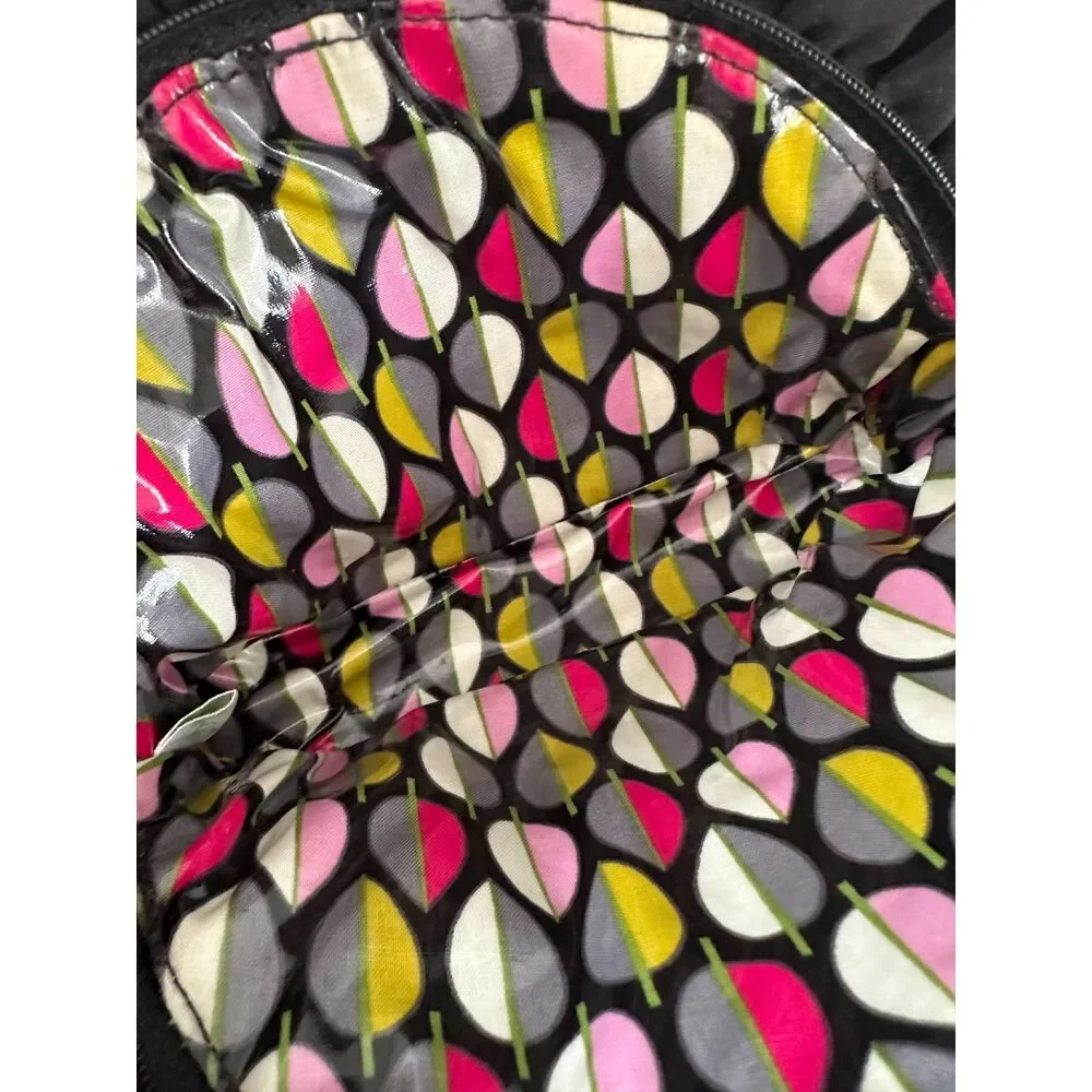 Vera Bradley Black Quilted Ruffled Cosmetics Makeup Bag Beauty Travel Pouch